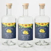 Limoncello Waterverf Zonnebloemen Blauw Hout Likeurfles Etiket (Flessen)