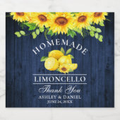 Limoncello Waterverf Zonnebloemen Blauw Hout Likeurfles Etiket (Enkel label)