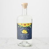 Limoncello Waterverf Zonnebloemen Blauw Hout Likeurfles Etiket (Voorkant)