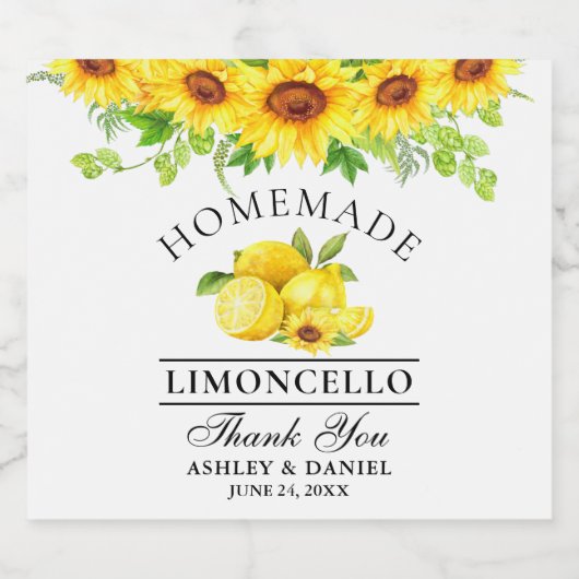 Limoncello Waterverf Zonnebloemen groen Likeurfles Etiket (Enkel label)