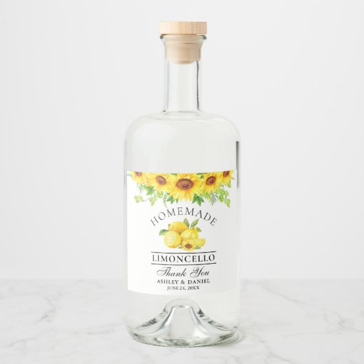 Limoncello Waterverf Zonnebloemen groen Likeurfles Etiket (Voorkant)