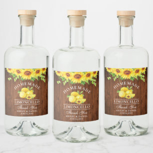 Limoncello Waterverf Zonnebloemen Hout Likeurfles Etiket