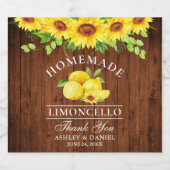 Limoncello Waterverf Zonnebloemen Hout Likeurfles Etiket (Enkel label)