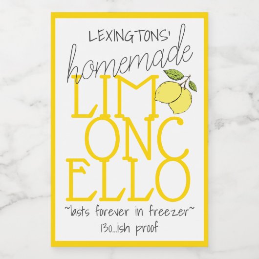 Limoncello Zelfgemaakt Flesetiket | Voedselcontainer Etiket (Enkel label)