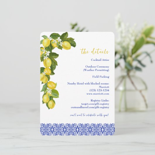 Limone I Italiaans Citroen & Blauwe Tegel Trouwdet Kaart (Staand voorkant)