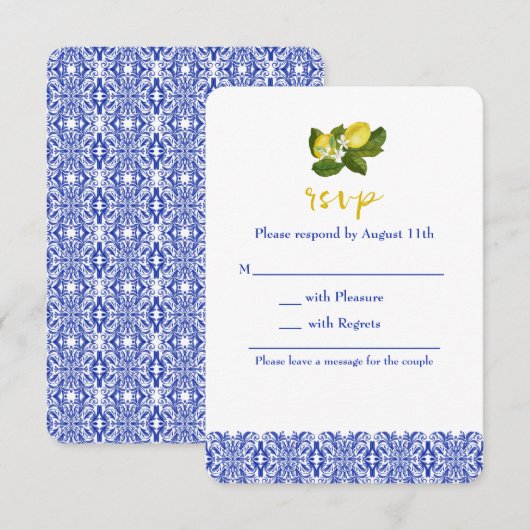 Limone I Italiaanse citroen en blauwe Tegel RSVP-k Kaart (Voorkant / Achterkant)