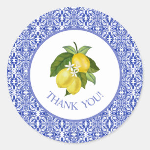 Limone Italiaanse Citroen & Blauwe Tegels Dank Je Ronde Sticker