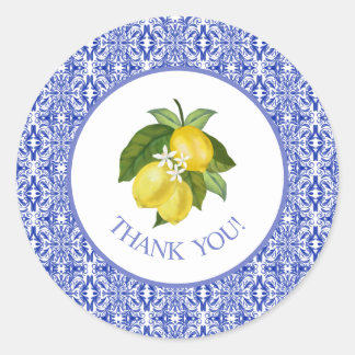 Limone Italiaanse Citroen & Blauwe Tegels Dank Je Ronde Sticker
