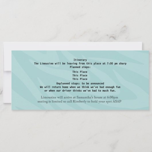 Limousine Bachelorette Party Pass Kaart (Achterkant)