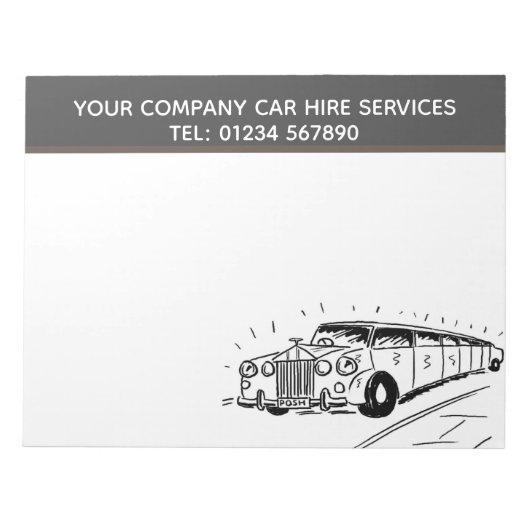 Limousine Car Hire Service-Cartoon voor persoonlij Notitieblok (Voorkant)