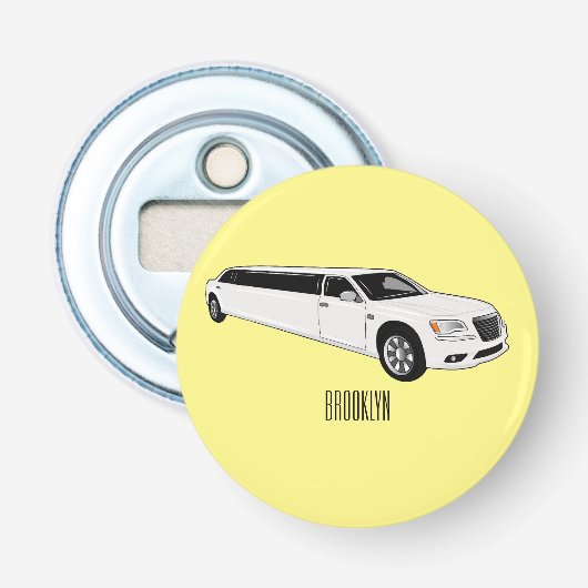 Limousine cartoon illustratie button flesopener (Voorkant)