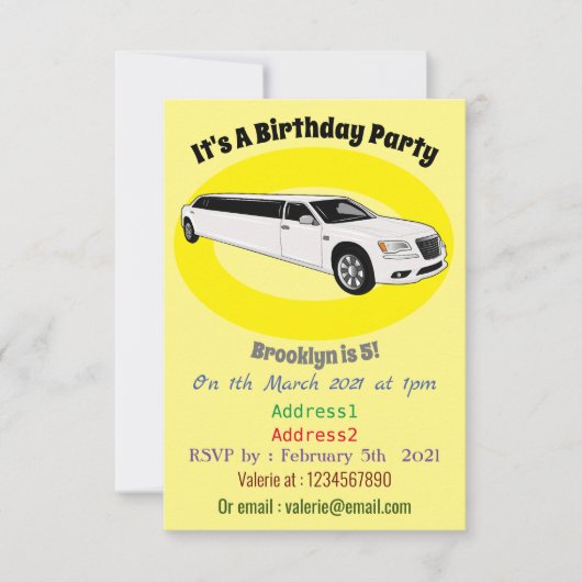 Limousine cartoon illustratie kaart (Voorkant)