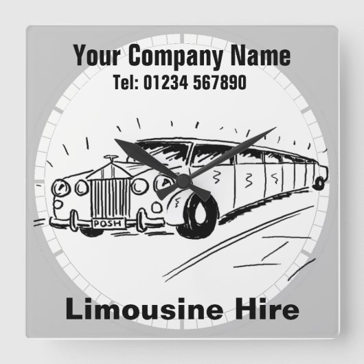 Limousine Hire Cartoon Vierkante Klok (Voorkant)