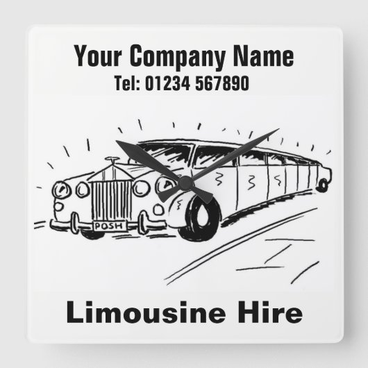 Limousine Hire Cartoon Vierkante Klok (Voorkant)