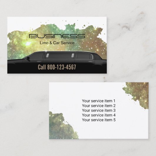 Limousine Limo & Auto Service Glam Glitter Visitekaartje (Voorkant / Achterkant)