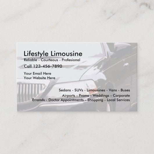 Limousine Service Afsprakenkaartje (Voorkant)