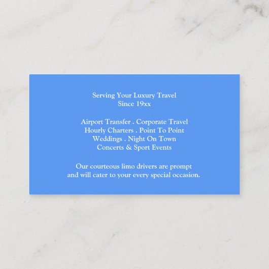 Limousine Visitekaartje (Achterkant)