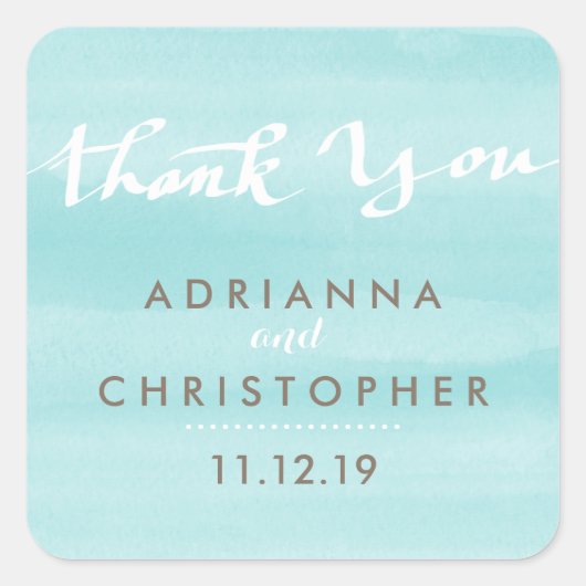 Limpet Shell Waterverf Bruiloft Dank u Script Vierkante Sticker (Voorkant)
