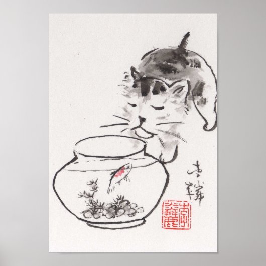 Lin Li's Art Print: Cat and Godfish Poster (Voorkant)
