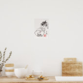 Lin Li's Art Print: Cat and Godfish Poster (Keuken)