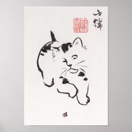 Lin Li's Art Print: Cat and Ladybug Poster (Voorkant)