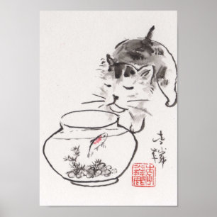 Lin Li's Art Print: Kat en Godvis Poster