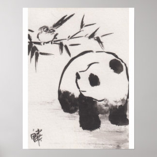 Lin Li's Art Print Panda en Bird 13090105