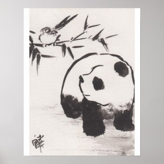 Lin Li's Art Print Panda en Bird 13090105 (Voorkant)