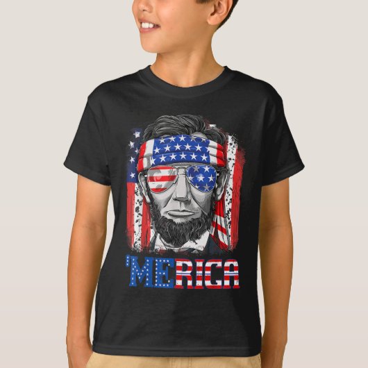 Lincoln 4th of July Merica Mannen Vrouwen Amerikaa T-shirt (Voorkant)