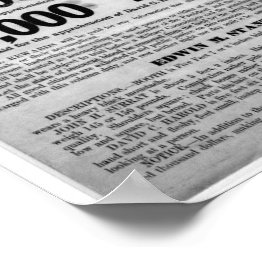 Lincoln Assassination Gezocht Poster (Hoek)