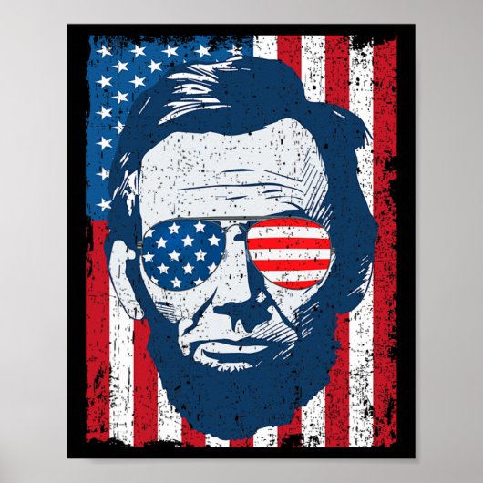 Lincoln Baard Sungles & amp; Amerikaanse vlag 4e v Poster (Voorkant)