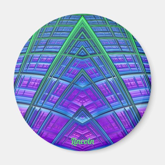 LINCOLN ~Blue, Green and Paars ~Abstract Fractal Magneet (Voorkant)