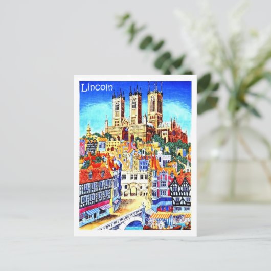 Lincoln city, Engeland, illustratie, vintage Briefkaart (Staand voorkant)