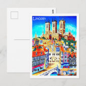 Lincoln city, Engeland, illustratie, vintage Briefkaart (Voorkant / Achterkant)