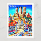 Lincoln city, Engeland, illustratie, vintage Briefkaart (Voorkant)