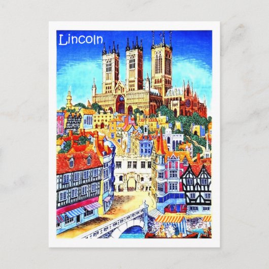 Lincoln city, Engeland, illustratie, vintage Briefkaart (Voorkant)