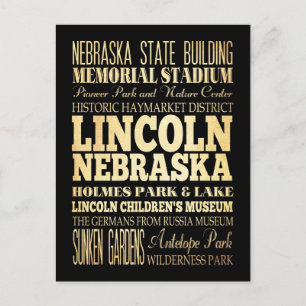 Lincoln City of Nebraska Typography Art Briefkaart