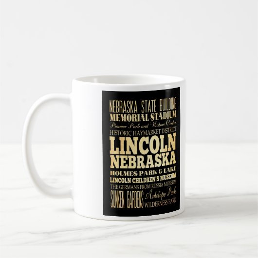 Lincoln City of Nebraska Typography Art Koffiemok (Links)
