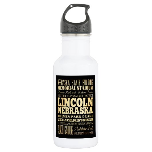 Lincoln City of Nebraska Typography Art Waterfles (Voorkant)
