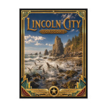 Lincoln City Oregon Vintage Art Deco Gouden Tijdpe