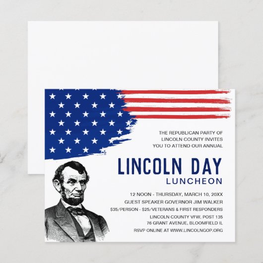 Lincoln Day Luncheon Fundraiser Event Invite (Voorkant / Achterkant)