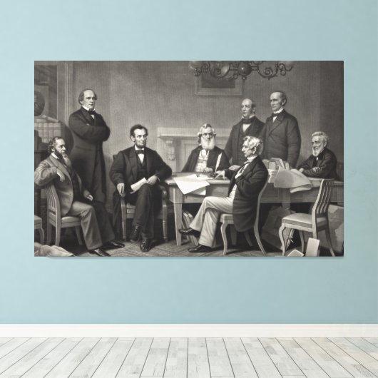 Lincoln die de emancipatieproclamatie leest canvas afdruk (Insitu (Houten vloer))