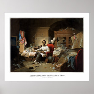 Lincoln die de emancipatieproclamatie schrijft poster
