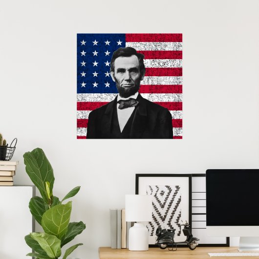 Lincoln en de Amerikaanse vlag Poster (Thuiskantoor)