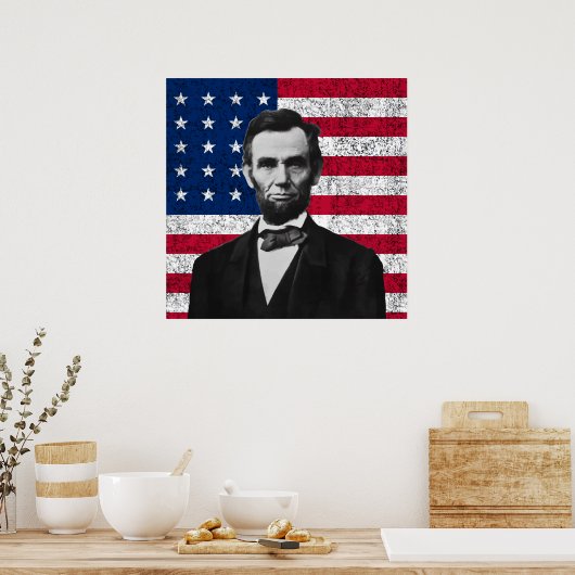 Lincoln en de Amerikaanse vlag Poster (Keuken)