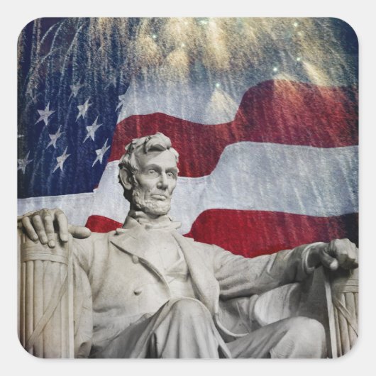 Lincoln en Fireworks Vierkante Sticker (Voorkant)