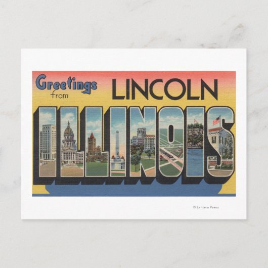 Lincoln, Illinois - grote letterscènes Briefkaart (Voorkant)