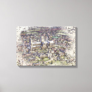 Lincoln Kathedraal Lucht Schets Kunst Vervuild Canvas Afdruk