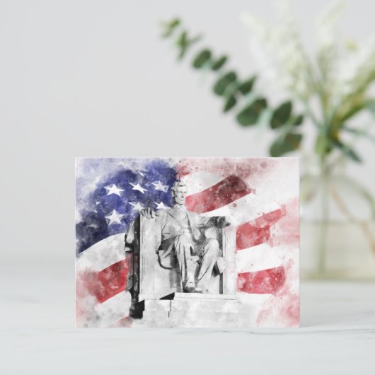 Lincoln Memorial aquarel met Amerikaanse vlag Briefkaart (Staand voorkant)