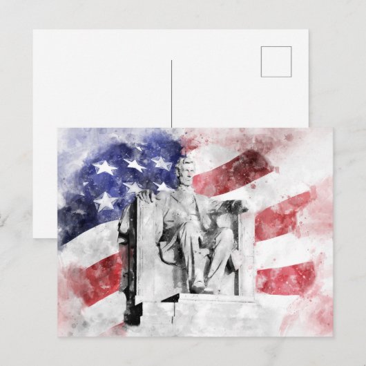 Lincoln Memorial aquarel met Amerikaanse vlag Briefkaart (Voorkant / Achterkant)